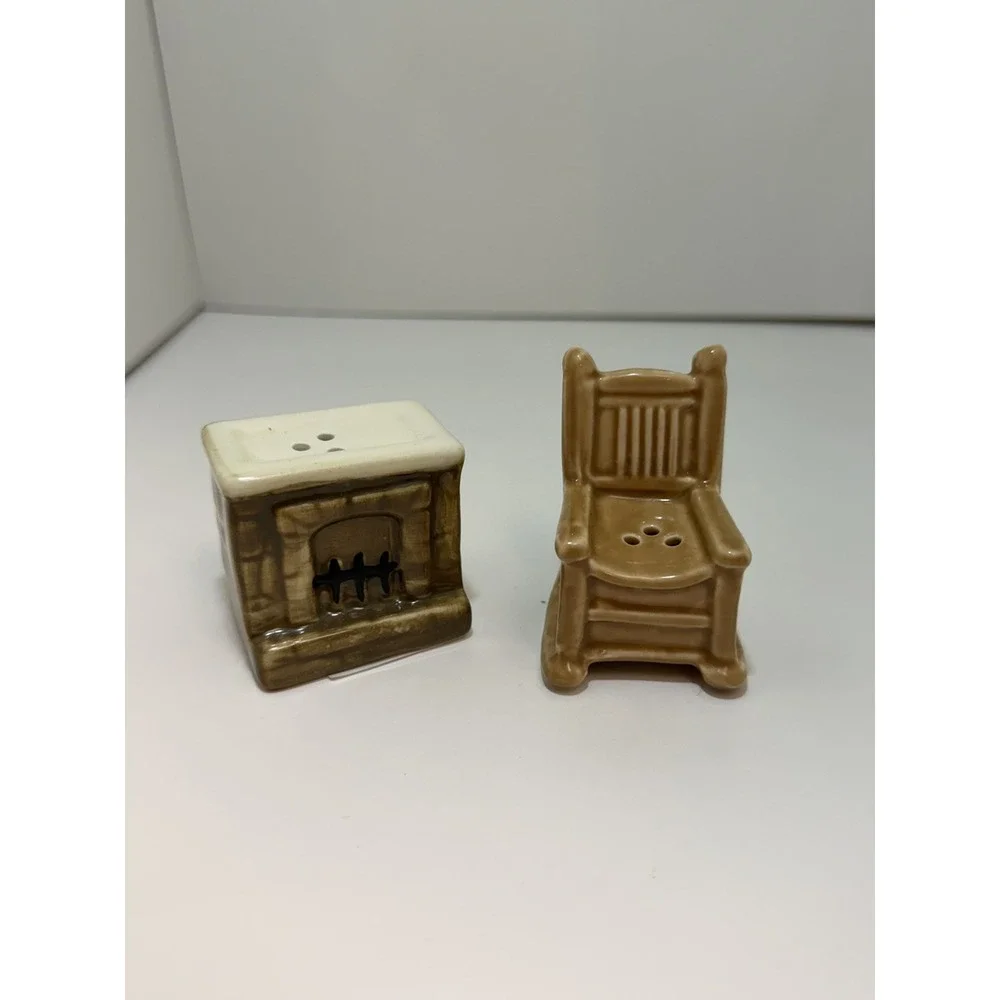 Cracker Barrel Rocking Chair and Fireplace Salt & Pepper Shakers -New